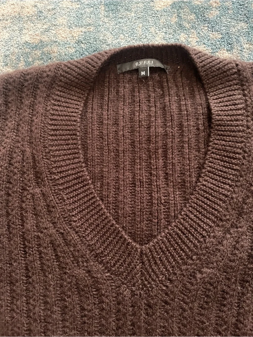 Gucci Men's V-Neck Cashmere Mohair Sweater in Chocolate Brown